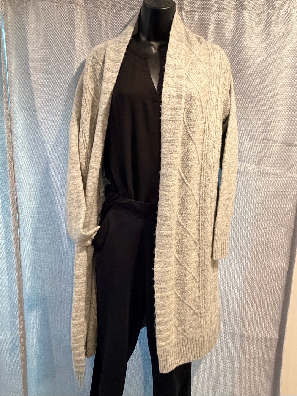 Reitmans Light Gray Cable Knit Open-Front Cardigan